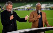7 September 2024; ITV pundits, former Republic of Ireland captain Roy Keane, left, and former England player Ian Wright after the UEFA Nations League B Group 2 match between Republic of Ireland and England at Aviva Stadium in Dublin. Photo by Stephen McCarthy/Sportsfile
