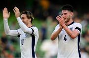 7 September 2024; Declan Rice, right, and Jack Grealish of England after the UEFA Nations League B Group 2 match between Republic of Ireland and England at Aviva Stadium in Dublin. Photo by Stephen McCarthy/Sportsfile
