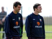 17 August 2004; Roy Keane, left, Republic of Ireland, with team-mate Jonathan Macken during squad training. Malahide FC, Malahide, Co. Dublin. Picture credit; David Maher / SPORTSFILE