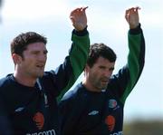 17 August 2004; Roy Keane, right, Republic of Ireland, with team-mate Jonathan Macken during squad training. Malahide FC, Malahide, Co. Dublin. Picture credit; David Maher / SPORTSFILE