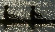 19 August 2004; Members of the Polish Women's Double Sculls team during an early morning practice run. Schinias Olympic Rowing Centre. Games of the XXVIII Olympiad, Athens Summer Olympics Games 2004, Athens, Greece. Picture credit; Brendan Moran / SPORTSFILE