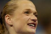 19 August 2004; Svetlana Khorkina of Russia smiles after  winning the Silver medal in the Women's Individual All Round Final in Artistic Gymnastics. Olympic Indoor Hall. Games of the XXVIII Olympiad, Athens Summer Olympics Games 2004, Athens, Greece. Picture credit; Brendan Moran / SPORTSFILE
