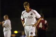 20 August 2004; Domnic Foley, Bohemians, shows his emotion in the dying moments of the game. FAI Carlsberg Cup, Bohemians v Kildare County, Dalymount Park, Dublin. Picture credit; Brian Lawless / SPORTSFILE