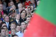22 September 2013; An Taoiseach Enda Kenny T.D. during the National Anthem. GAA Football All-Ireland Senior Championship Final, Dublin v Mayo, Croke Park, Dublin. Picture credit: Stephen McCarthy / SPORTSFILE
