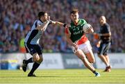 22 September 2013; Aidan O'Shea, Mayo, is tackled by Bernard Brogan, Dublin. GAA Football All-Ireland Senior Championship Final, Dublin v Mayo, Croke Park, Dublin. Picture credit: Stephen McCarthy / SPORTSFILE