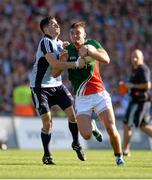 22 September 2013; Aidan O'Shea, Mayo, is tackled by Bernard Brogan, Dublin. GAA Football All-Ireland Senior Championship Final, Dublin v Mayo, Croke Park, Dublin. Picture credit: Stephen McCarthy / SPORTSFILE