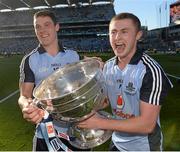 22 September 2013; Dublin's Diarmuid Connolly, left, and Jack McCaffrey celebrate with the Sam Maguire cup following their side's victory. GAA Football All-Ireland Senior Championship Final, Dublin v Mayo, Croke Park, Dublin. Picture credit: Stephen McCarthy / SPORTSFILE