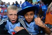 23 September 2013; Dublin supporters Daniel McManus, aged 10, from Baldoyle, and Jaydon Osam, age 8, from Tallaght, Dublin, during the homecoming celebrations of the All-Ireland Senior Football Champions. Merrion Square, Dublin. Photo by Sportsfile