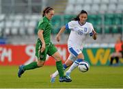 23 September 2013; Amy O'Connor, Republic of Ireland, in action against Ioanna Chamalidou, Greece. UEFA Women’s U19 First Qualifying Round, Group 2, Republic of Ireland v Greece, Tallaght Stadium, Tallaght, Dublin. Picture credit: Barry Cregg / SPORTSFILE