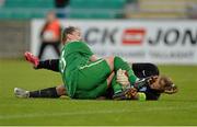 23 September 2013; Claire Shine, Republic of Ireland, collides with Anthi Papakonstantinou, Greece. UEFA Women’s U19 First Qualifying Round, Group 2, Republic of Ireland v Greece, Tallaght Stadium, Tallaght, Dublin. Picture credit: Barry Cregg / SPORTSFILE