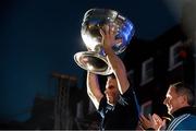 23 September 2013; Dublin's Stephen Cluxton lifts the Sam Maguire cup with manager Jim Gavin, right, during the homecoming celebrations of the All-Ireland Senior Football Champions. Merrion Square, Dublin. Picture credit: David Maher / SPORTSFILE