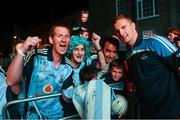 23 September 2013; Ray O'Shea, left, from Crumlin, and Tony Broughan, from Cabra, Dublin with Dublin's Ciaran Kilkenny during the homecoming celebrations of the All-Ireland Senior Football Champions. Merrion Square, Dublin. Photo by Sportsfile