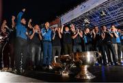 23 September 2013; Dublin players during the homecoming celebrations of the All-Ireland Senior Football Champions. Merrion Square, Dublin. Picture credit: David Maher / SPORTSFILE