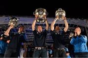 23 September 2013; Dublin manager Jim Gavin, right, with players, left to right, Denis Bastick, Stephen Cluxton and Rory O'Carroll during the homecoming celebrations of the All-Ireland Senior Football Champions. Merrion Square, Dublin. Picture credit: David Maher / SPORTSFILE