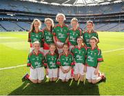 22 September 2013; The Mayo team, back row, left to right, Chloe Miskell, from Clonberne Central School, Ballinasloe, Galway, Sarah Cusack, from Ballyvary N.S. Castlebar, Mayo, Isobel Monaghan, from Scoil Bhr’de, Kilcullen, Kildare, Niamh Meehan, from St. Joseph's P.S. Belfast, Antrim, Sarah Kehoe, from Durrow N.S. Tullamore, Offaly, front row, left to right, Aine O'Reilly, from Gaelscoil an Inbhir Mh—ir, Arklow, Wicklow, Arlene Furey, from St. Columbanus P.S. Belcoo, Fermanagh, Angela Loughran, from St. Mary's P.S. Craigavon, Armagh, Erone Fitzpatrick, from The Heath N.S. Portlaoise, Laois, Kate Maher, from Kilcummin N.S. Killarney, Kerry. INTO/RESPECT Exhibition GoGames during the GAA Football All-Ireland Senior Championship Final between Dublin and Mayo, Croke Park, Dublin. Picture credit: Dáire Brennan / SPORTSFILE