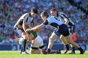 22 September 2013; Kevin McLoughlin, Mayo, in action against Cian O'Sullivan, left, Ger Brennan and Darren Daly, Dublin. GAA Football All-Ireland Senior Championship Final, Dublin v Mayo, Croke Park, Dublin. Picture credit: Brendan Moran / SPORTSFILE