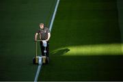 22 September 2013; Croke Park groundstaff line the pitch before the game. GAA Football All-Ireland Senior Championship Final, Dublin v Mayo, Croke Park, Dublin. Picture credit: Ray McManus / SPORTSFILE