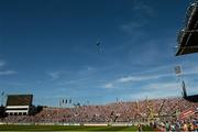 22 September 2013; A member of the Irish Parachute Club arrives into Croke Park with the match ball ahead of the game. GAA Football All-Ireland Senior Championship Final, Dublin v Mayo, Croke Park, Dublin. Picture credit: Ray McManus / SPORTSFILE