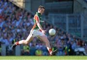 22 September 2013; Cillian O'Connor, Mayo, kicks a late free against Dublin. GAA Football All-Ireland Senior Championship Final, Dublin v Mayo, Croke Park, Dublin. Picture credit: Brendan Moran / SPORTSFILE