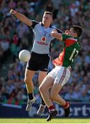 22 September 2013; Philip McMahon, Dublin, is tackled by Cillian O'Connor, Mayo. GAA Football All-Ireland Senior Championship Final, Dublin v Mayo, Croke Park, Dublin. Picture credit: Ray McManus / SPORTSFILE