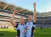 22 September 2013; Dublin's Dean Rock and Paddy Andrews, right, celebrate after victory over Mayo. GAA Football All-Ireland Senior Championship Final, Dublin v Mayo, Croke Park, Dublin. Picture credit: Ray McManus / SPORTSFILE