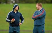 24 September 2013; Munster's BJ Botha, left, in converstion with team-mate Stephen Archer during squad training ahead of their Celtic League 2013/14 Round 4 game against Newport Gwent Dragons on Saturday. Munster Rugby Squad Training & Media Briefing, University of Limerick, Limerick. Picture credit: Diarmuid Greene / SPORTSFILE