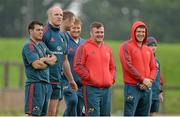 24 September 2013; From left to right, performance analyst George Murray, Paul O'Connell, Donnacha Ryan, Stephen Archer, Dave Kilcoyne and Mike Sherry during a squad training session ahead of their Celtic League 2013/14 Round 4 game against Newport Gwent Dragons on Saturday. Munster Rugby Squad Training & Media Briefing, University of Limerick, Limerick. Picture credit: Diarmuid Greene / SPORTSFILE