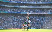 22 September 2013; Michael Darragh MacAuley, Dublin, and Aidan O'Shea, Mayo, contest a kick out. GAA Football All-Ireland Senior Championship Final, Dublin v Mayo, Croke Park, Dublin. Picture credit: Brendan Moran / SPORTSFILE