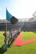 22 September 2013; The Dublin and Mayo teams line up before the game. GAA Football All-Ireland Senior Championship Final, Dublin v Mayo, Croke Park, Dublin. Picture credit: Ray McManus / SPORTSFILE