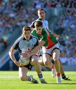 22 September 2013; Diarmuid Connolly, Dublin, in action against Lee Keegan, Mayo. GAA Football All-Ireland Senior Championship Final, Dublin v Mayo, Croke Park, Dublin. Picture credit: Brendan Moran / SPORTSFILE