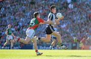 22 September 2013; Diarmuid Connolly, Dublin, in action against Lee Keegan, Mayo. GAA Football All-Ireland Senior Championship Final, Dublin v Mayo, Croke Park, Dublin. Picture credit: Brendan Moran / SPORTSFILE