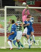 24 September 2013; Shamrock Rovers goalkeeper Barry Murphy clears under pressure from Samuel Oji, left, and Craig Curran, Limerick FC. Airtricity League Premier Division, Limerick FC v Shamrock Rovers, Thomond Park, Limerick. Picture credit: Diarmuid Greene / SPORTSFILE
