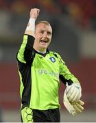 24 September 2013; Limerick FC goalkeeper Barry Ryan celebrates after victory over Shamrock Rovers. Airtricity League Premier Division, Limerick FC v Shamrock Rovers, Thomond Park, Limerick. Picture credit: Diarmuid Greene / SPORTSFILE