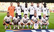 7 September 2024; The England team, back row, from left, Jordan Pickford, Levi Colwill, Marc Guéhi, Harry Maguire, Declan Rice and Kobbie Mainoo with, front row, from left, Trent Alexander-Arnold, Bukayo Saka, Jack Grealish, Harry Kane and Anthony Gordon before the UEFA Nations League B Group 2 match between Republic of Ireland and England at Aviva Stadium in Dublin. Photo by Ben McShane/Sportsfile