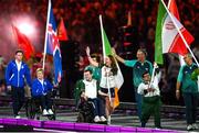 8 September 2024; Ireland flagbearers Ellen Keane, right, and Michael Murphy during the closing ceremony of the Paris 2024 Paralympic Games in Paris, France. Photo by Ramsey Cardy/Sportsfile