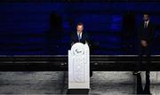 8 September 2024; President of the International Paralympic Committee Andrew Parsons speaks during the closing ceremony of the Paris 2024 Paralympic Games in Paris, France. Photo by Harry Murphy/Sportsfile