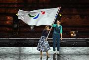 8 September 2024; Mayor of Paris Anne Hidalgo waves the Paralympics flag during the closing ceremony of the Paris 2024 Paralympic Games in Paris, France. Photo by Harry Murphy/Sportsfile