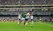7 September 2024; Trent Alexander-Arnold of England in action against Jayson Molumby of Republic of Ireland during the UEFA Nations League B Group 2 match between Republic of Ireland and England at Aviva Stadium in Dublin. Photo by Stephen McCarthy/Sportsfile