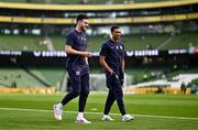 7 September 2024; Declan Rice, left, and Trent Alexander-Arnold of England before the UEFA Nations League B Group 2 match between Republic of Ireland and England at Aviva Stadium in Dublin. Photo by Ben McShane/Sportsfile