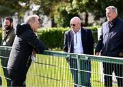 9 September 2024; Head coach Heimir Hallgrimsson with, from left, Philip Quinn of The Irish Daily Mail and FAI international and high performance committee Packie Bonner, right, during a Republic of Ireland training session at the FAI National Training Centre in Abbotstown, Dublin. Photo by Stephen McCarthy/Sportsfile