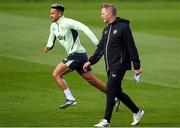 9 September 2024; Head coach Heimir Hallgrimsson and Callum Robinson, left, during a Republic of Ireland training session at the FAI National Training Centre in Abbotstown, Dublin. Photo by Stephen McCarthy/Sportsfile