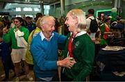 9 September 2024; Paralympics Ireland athlete Orla Comerford with her grand-uncle Eamonn on arrival into Dublin on EI 525 from Paris with Aer Lingus, Official Airline Partner to Paralympics Ireland. The triumphant team were welcomed by an Aer Lingus guard of honour and were greeted by family, friends and supporters at arrivals. Aer Lingus is proud to have brought Team Ireland, thousands of supporters, and #HomeAdvantage to Paris throughout the competition. Photo by David Fitzgerald/Sportsfile