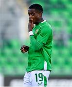 10 September 2024; Aidomo Emakhu of Republic of Ireland reacts after his side's draw in the the UEFA European U21 Championship qualifier match between Republic of Ireland and Latvia at Tallaght Stadium in Dublin. Photo by Tyler Miller/Sportsfile