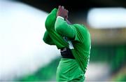 10 September 2024; Aidomo Emakhu of Republic of Ireland reacts after his side's draw in the the UEFA European U21 Championship qualifier match between Republic of Ireland and Latvia at Tallaght Stadium in Dublin. Photo by Tyler Miller/Sportsfile