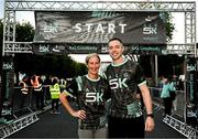 10 September 2024; Ambassadors Catherina McKiernan and Dean Rock at the start gantry of ahead of the sold-out A&L Goodbody ALG5K Corporate Team Challenge, held along the vibrant streets of Dublin’s Docklands at City Quay. Photo by Shauna Clinton/Sportsfile