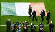 10 September 2024; President of Ireland Michael D Higgins, second from left, and FAI President Paul Cooke, second from right, before the UEFA Nations League B Group 2 match between Republic of Ireland and Greece at Aviva Stadium in Dublin. Photo by Piaras Ó Midheach/Sportsfile