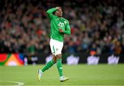 10 September 2024; Chiedozie Ogbene of Republic of Ireland reacts after his goal was ruled out for offside during the UEFA Nations League B Group 2 match between Republic of Ireland and Greece at Aviva Stadium in Dublin. Photo by Stephen McCarthy/Sportsfile