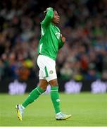 10 September 2024; Chiedozie Ogbene of Republic of Ireland reacts after his goal was ruled out for offside during the UEFA Nations League B Group 2 match between Republic of Ireland and Greece at Aviva Stadium in Dublin. Photo by Stephen McCarthy/Sportsfile