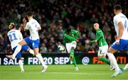 10 September 2024; Chiedozie Ogbene of Republic of Ireland shoots to score a goal, which is subsequently ruled offside, during the UEFA Nations League B Group 2 match between Republic of Ireland and Greece at Aviva Stadium in Dublin. Photo by Stephen McCarthy/Sportsfile