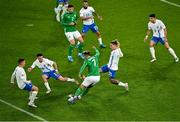 10 September 2024; Callum Robinson of Republic of Ireland has a shot on goal during the UEFA Nations League B Group 2 match between Republic of Ireland and Greece at Aviva Stadium in Dublin. Photo by Piaras Ó Midheach/Sportsfile